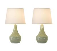 QJRGUY 19.4 Inch Ceramic Bedside Lamp 2-Pack Nightstand, Desk, Side Office, Dressing Table Suitable for Living Room, Dormitory, Office,(Green)