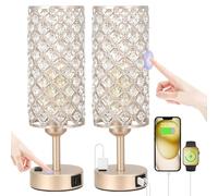 QJRGUY 2-Way Dimmable Touch Lamp with Crystal Shade, Slim for Bedroom, Home Office (B-Pink)