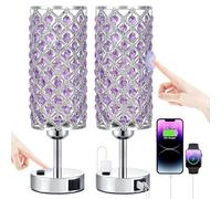 QJRGUY 2-Way Dimmable Touch Lamp with Crystal Shade, Slim for Bedroom, Home Office (B-Pink)