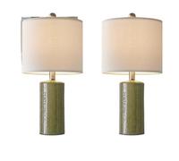 QJRGUY 20.25 Inch Ceramic Table Lamp Set of Two with Linen Lampshade Bedroom Study Office Decoration Suitable for Living Room, Dormitory, Office,(Green)