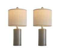 QJRGUY 20.25 Inch Ceramic Table Lamp Set of Two with Linen Lampshade Bedroom Study Office Decoration Suitable for Living Room, Dormitory, Office,(Gray)