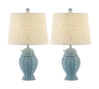 QJRGUY 20.5" Bohemian Table Lamp, Linen Shade, Bedroom Decor, with LED, Compatible Living Room & Dormitory (Green)