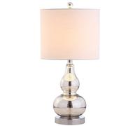 QJRGUY 20.5 Inch Glass LED Table Lamp with Linen Shade Office, Dining Bedroom, Decorative Suitable for Living Room, Dormitory, Office,(Mercury Silver)
