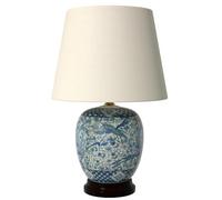 QJRGUY 20" Classic Blue and White Porcelain Jar Table Lamp with Soft Fabric Lampshade Bedroom, Home Decor Suitable for Living Room, Dormitory, Office,