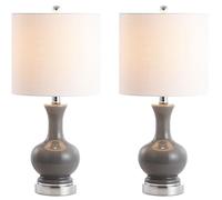 QJRGUY 22" Metal/Glass Table Lamp, White Linen Shade with Included, Suitable for Bedroom, Living Room, Office, Dormitory (Light Coral/Brass Gold)