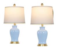 QJRGUY 23-Inch Ceramic 2-Pack, Cute Ginger Jar Pattern Bedside Elegant Bedroom Nightstand Table Decorative Lamp Suitable for Living Room, Dormitory, Office,(Blue)