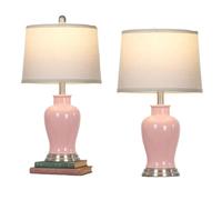 QJRGUY 23" White Ceramic Bedside Lamp - Two-Piece Set, Ginger Jar, For Living Room & Office