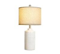 QJRGUY 24.5" Ceramic Table Lamp, 3-Way Dimmable, Linen Shade, Bedroom Office Reading, Included Suitable for Living Room, Dormitory, Office,(Beige Lampshade)