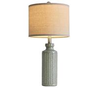 QJRGUY 24.75" Table Ceramic Base Linen Lampshade, Bedroom Nightstand Bedside Lamp Suitable for Living Room, Dormitory, Office,(Light Green)