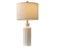 QJRGUY 24.75" Table Ceramic Base Linen Lampshade, Bedroom Nightstand Bedside Lamp Suitable for Living Room, Dormitory, Office,(White)