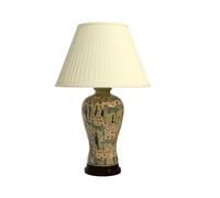 QJRGUY 25" Traditional Glazed Vase Table Lamp with Fabric Lampshade Bedroom Bedside Decoration Suitable for Living Room, Dormitory, Office,(Glazed Blossom)
