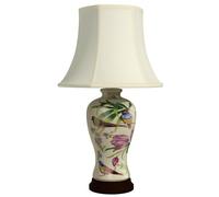 QJRGUY 25" Traditional Glazed Vase Table Lamp with Fabric Lampshade Bedroom Bedside Decoration Suitable for Living Room, Dormitory, Office,(Floral White)