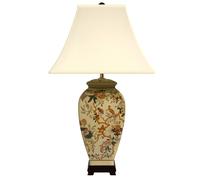 QJRGUY 25" Traditional Glazed Vase Table Lamp with Fabric Lampshade Bedroom Bedside Decoration Suitable for Living Room, Dormitory, Office,(Birds+Flowers)