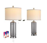 QJRGUY 26-Inch Touch-Control Glass Table Lamp 2-Pack, Three-Way Dimmable, with USB A+C Ports Bedroom and Suitable for Living Room, Dormitory, Office,(Gray)