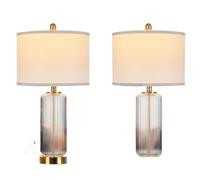 QJRGUY 26-Inch Touch-Control Glass Table Lamp 2-Pack, Three-Way Dimmable, with USB A+C Ports Bedroom and Suitable for Living Room, Dormitory, Office,(Clear)