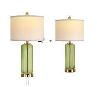QJRGUY 26-Inch Vertical Textured Glass Touch Table Lamp 2-Pack, Dimmable, with USB A+C Ports, Bedroom and Suitable for Living Room, Dormitory, Office,(Green)