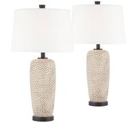 QJRGUY 27.25" Table Lamp 2-Pack, Beige Pebble Texture, White Fabric Lampshade, Bedroom Nightstand Suitable for Living Room, Dormitory, Office,