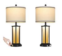 QJRGUY 27 Inch High Vintage Industrial Table Lamp USB C+A and Outlet with Frosted Glass Night Light Bedroom Nightstand Suitable for Living Room, Dormitory, Office,(Black Base-Orange Nightlight)