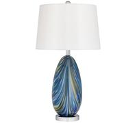 QJRGUY 27 Inch Table Lamp, Swirly Blue Art Glass Shade with Adjustable and Touch Control