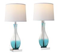 QJRGUY 27" Touch Control Glass Table Lamp 2-Pack, 3-Way Dimmable with Dual Charging Ports Nightstand Decor, Included Suitable for Living Room, Dormitory, Office,(Blue)