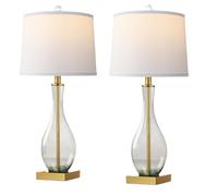 QJRGUY 27" Touch Control Glass Table Lamp 2-Pack, 3-Way Dimmable with Dual Charging Ports Nightstand Decor, Included Suitable for Living Room, Dormitory, Office,(Gold)