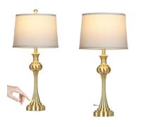 QJRGUY 28.75" 3-Way Touch 2-Piece Set with USB A+C Ports, Beige Fabric Lampshade Bedside Suitable for Living Room, Dormitory, Office,(Gold Table Lamp)