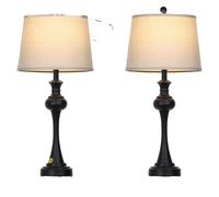 QJRGUY 28.75" 3-Way Touch 2-Piece Set with USB A+C Ports, Beige Fabric Lampshade Bedside Suitable for Living Room, Dormitory, Office,(Black Table Lamp)