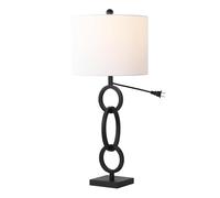 QJRGUY 29.5" Table Lamp with Stylish Metal Base and LED Bedroom, Office, Desk, Nightstand Suitable for Living Room, Dormitory, Office,(Black)
