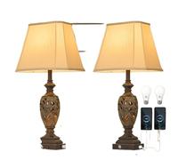 QJRGUY 29.5" Touch Sensitive Table Lamp with Dual USB Ports, Bronze Finish - Perfect for Living Room and Bedroom (Warm White, Natural Light)