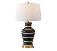 QJRGUY 29 Inch Ceramic Table Traditional Transitional Nightstand Lamp with LED Bedroom Office Suitable for Living Room, Dormitory, Office,(Black/Beige)