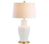 QJRGUY 29 Inch Ceramic Table Traditional Transitional Nightstand Lamp with LED Bedroom Office Suitable for Living Room, Dormitory, Office,(White/Gold)