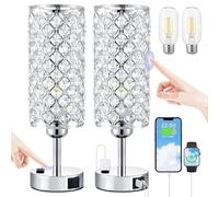 QJRGUY 3-Way Dimmable Touch Lamp with Crystal Shade for Bedroom, Home Office & Living Room (B-Pink)