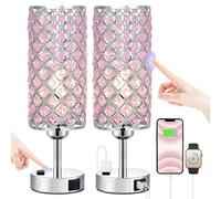 QJRGUY 3-Way Dimmable Touch Lamp with Crystal Shade for Bedroom, Home Office & Living Room (B-Pink)