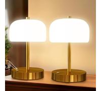 QJRGUY 9" Cordless Touch Table Lamp with Wireless Control, Battery-Powered, Multi-Color (Brass Gold)