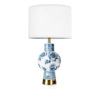 QJRGUY Blue Vase Lamp with Type-C and USB Port - Elegant Classic Bedroom, Dining Table, Office Lighting