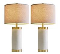 QJRGUY Ceramic Bedside Lamp - Stylish Country with Blue Shade (25"-Blue-2Pack)