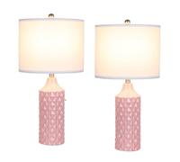 QJRGUY Ceramic Table Lamp 2-Piece Set, Diamond Raised Texture, 3-Way Dimming, Bedroom Bedside Suitable for Living Room, Dormitory, Office,(Pink)