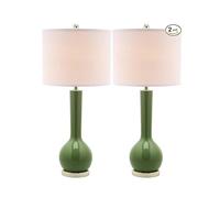 QJRGUY Ceramic Table Lamp with LED for Bedroom & Home Office - Green Set of 2 (14" x 14" x 30.5")