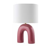QJRGUY Ceramic Table Lamp with Linen Shade - Elegant Living Room and Bedroom Lighting (Peach)