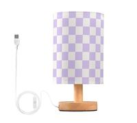 QJRGUY Classic Plaid LED Table Lamp, Linen Lampshade with Wooden Base, Bedroom Office Decoration Suitable for Living Room, Dormitory, Office,(BK002)