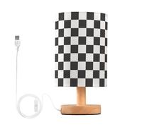QJRGUY Classic Plaid LED Table Lamp, Linen Lampshade with Wooden Base, Bedroom Office Decoration Suitable for Living Room, Dormitory, Office,(Black Checkered)
