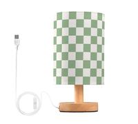 QJRGUY Classic Plaid LED Table Lamp, Linen Lampshade with Wooden Base, Bedroom Office Decoration Suitable for Living Room, Dormitory, Office,(Green Checkered)