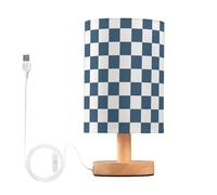 QJRGUY Classic Plaid LED Table Lamp, Linen Lampshade with Wooden Base, Bedroom Office Decoration Suitable for Living Room, Dormitory, Office,(BK005)