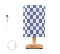 QJRGUY Classic Plaid LED Table Lamp, Linen Lampshade with Wooden Base, Bedroom Office Decoration Suitable for Living Room, Dormitory, Office,(BK001)