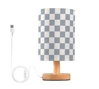 QJRGUY Classic Plaid LED Table Lamp, Linen Lampshade with Wooden Base, Bedroom Office Decoration Suitable for Living Room, Dormitory, Office,(Blue Checkered)