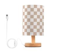 QJRGUY Classic Plaid LED Table Lamp, Linen Lampshade with Wooden Base, Bedroom Office Decoration Suitable for Living Room, Dormitory, Office,(Brown Checkered)