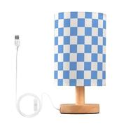 QJRGUY Classic Plaid LED Table Lamp, Linen Lampshade with Wooden Base, Bedroom Office Decoration Suitable for Living Room, Dormitory, Office,(BK004)