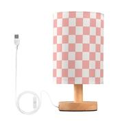 QJRGUY Classic Plaid LED Table Lamp, Linen Lampshade with Wooden Base, Bedroom Office Decoration Suitable for Living Room, Dormitory, Office,(BK010)