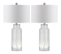 QJRGUY Clear Blue Sea Glass Table Lamp 2-Pack for Bedroom, Home Office and Living Room - USB Night Light with Touchscreen Control