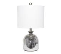 QJRGUY Coastal-Style Table Lamp with A Clear Glass Base White Shade, Bedroom and Home Interiors. Suitable for Living Room, Dormitory, Office,(Metallic Gray+White)